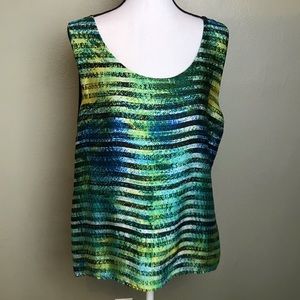 Chaus Green, Yellow, Black Sleeveless Top Size XL